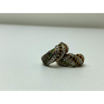 Sky Jewelry Серебряные Серьги в позолоте с Изумрудом, Сапфиром и Рубином