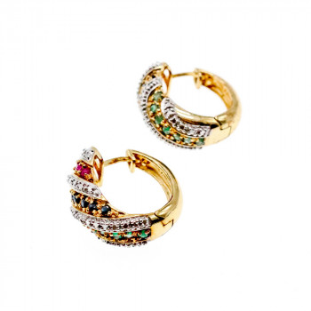 Sky Jewelry Серебряные Серьги в позолоте с Изумрудом, Сапфиром и Рубином