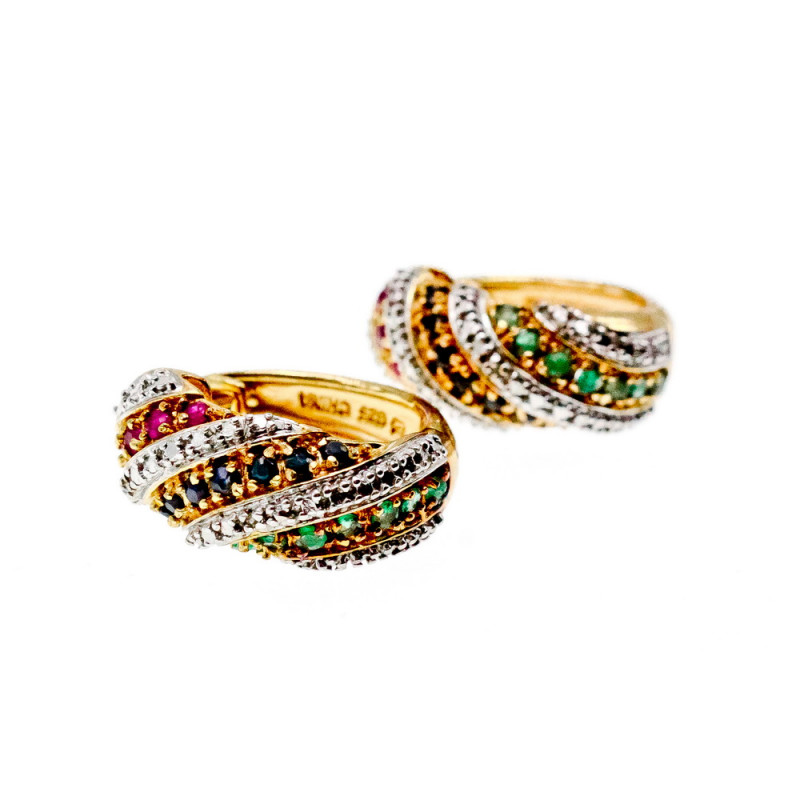 Sky Jewelry Серебряные Серьги в позолоте с Изумрудом, Сапфиром и Рубином