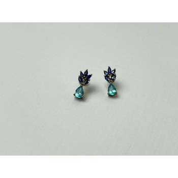 Sky Jewelry Серебряные Серьги с Турмалин Параиба и синим Турмалином