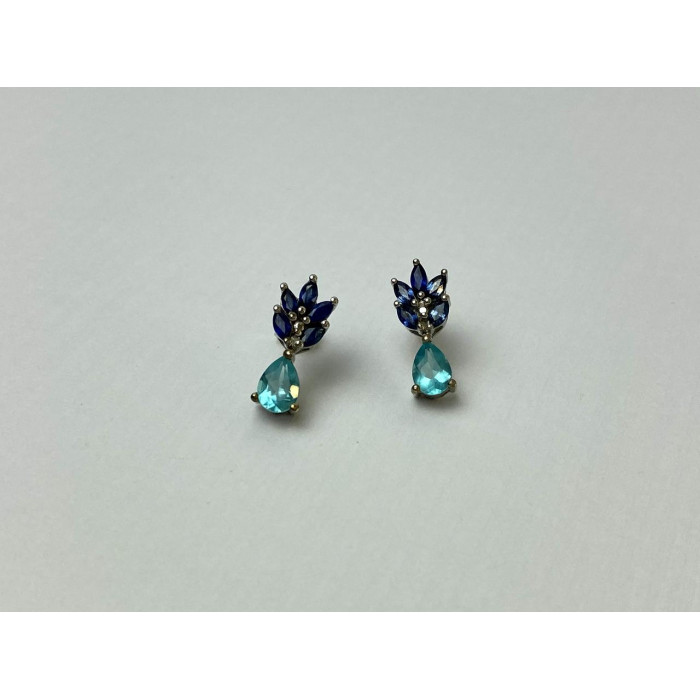 Sky Jewelry Серебряные Серьги с Турмалин Параиба и синим Турмалином
