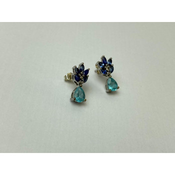 Sky Jewelry Серебряные Серьги с Турмалин Параиба и синим Турмалином