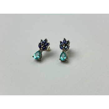 Sky Jewelry Серебряные Серьги с Турмалин Параиба и синим Турмалином