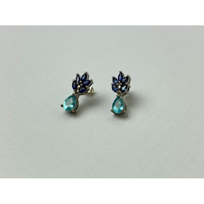 Sky Jewelry Серебряные Серьги с Турмалин Параиба и синим Турмалином