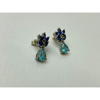 Sky Jewelry Серебряные Серьги с Турмалин Параиба и синим Турмалином