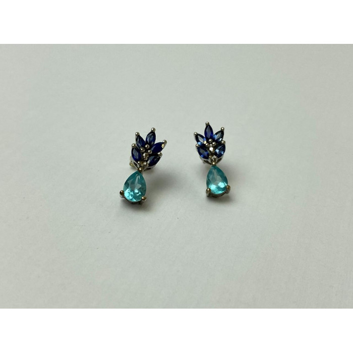 Sky Jewelry Серебряные Серьги с Турмалин Параиба и синим Турмалином