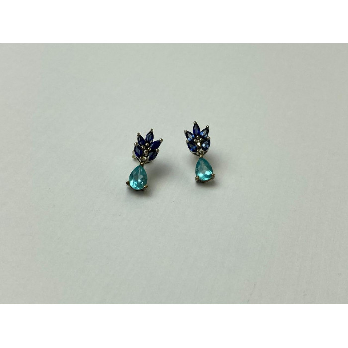 Sky Jewelry Серебряные Серьги с Турмалин Параиба и синим Турмалином