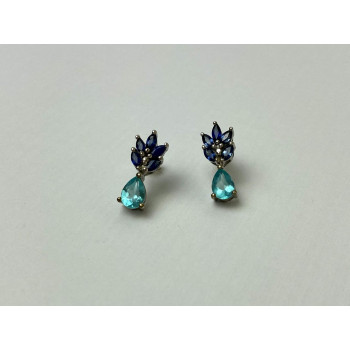 Sky Jewelry Серебряные Серьги с Турмалин Параиба и синим Турмалином