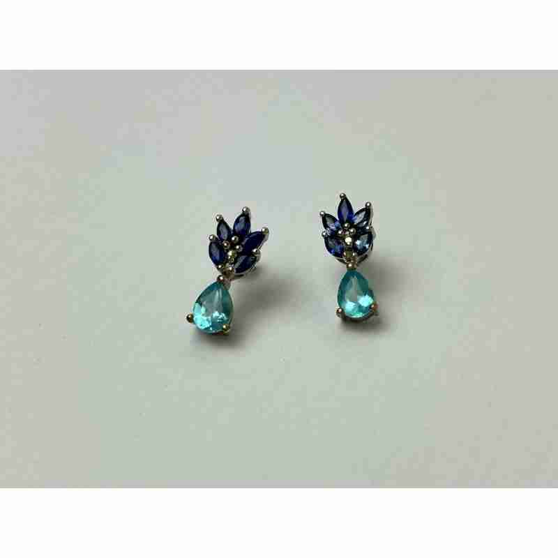 Sky Jewelry Серебряные Серьги с Турмалин Параиба и синим Турмалином