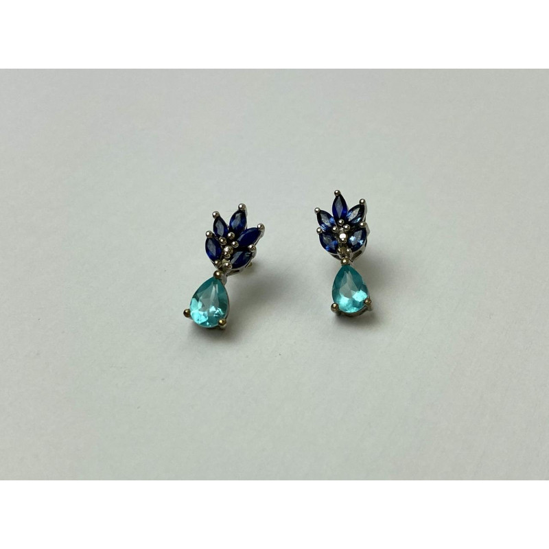 Sky Jewelry Серебряные Серьги с Турмалин Параиба и синим Турмалином