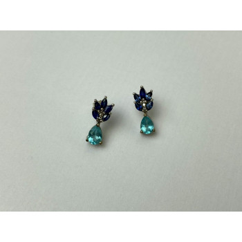 Sky Jewelry Серебряные Серьги с Турмалин Параиба и синим Турмалином