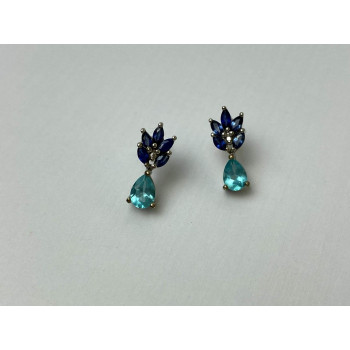 Sky Jewelry Серебряные Серьги с Турмалин Параиба и синим Турмалином