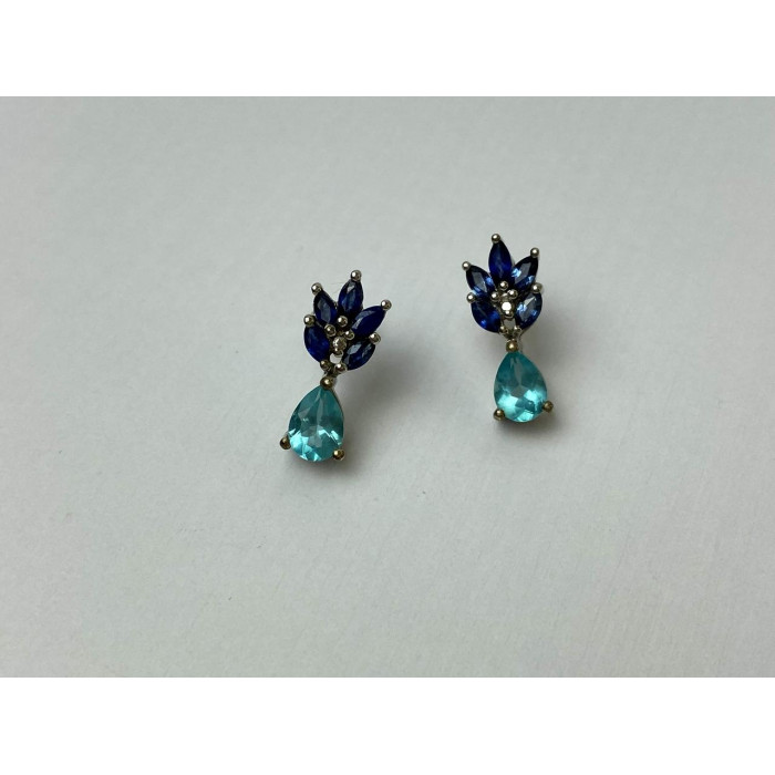 Sky Jewelry Серебряные Серьги с Турмалин Параиба и синим Турмалином