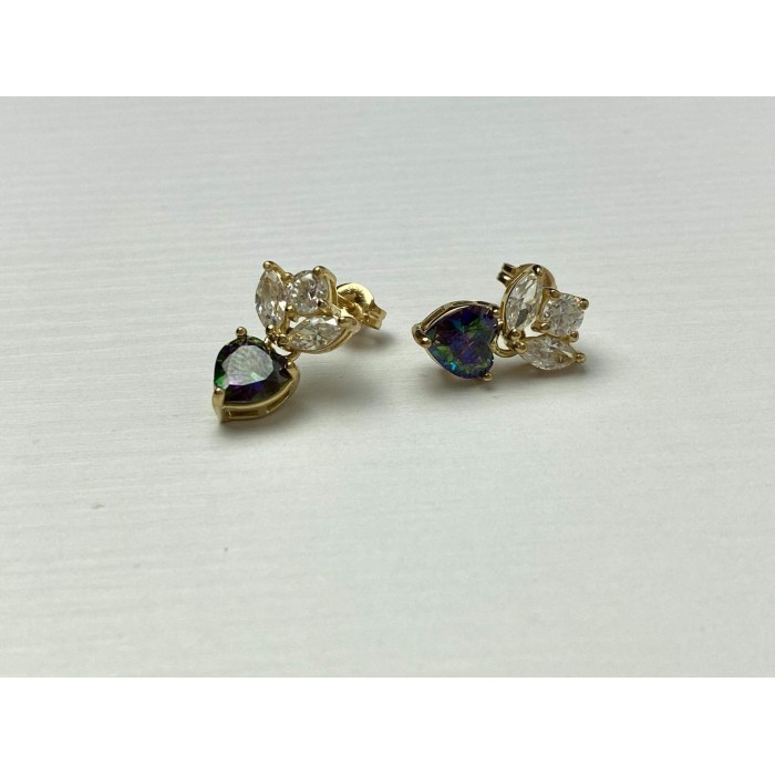 Sky Jewelry Серебряные Серьги в позолоте с Александритом и  Фианитами