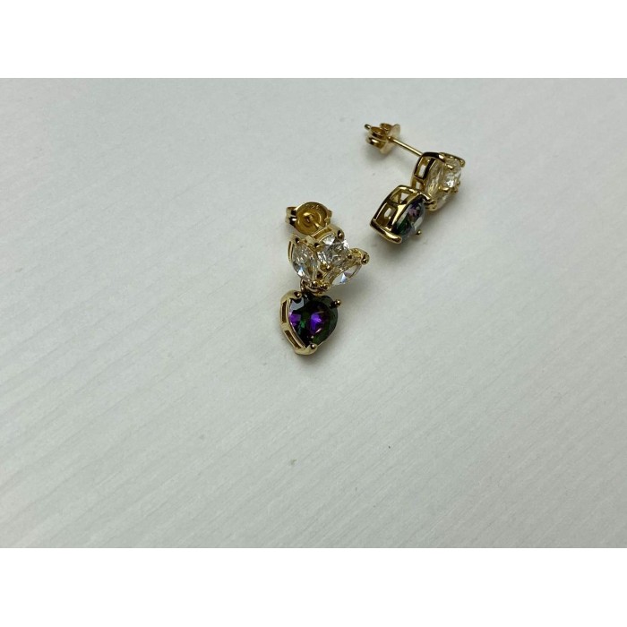 Sky Jewelry Серебряные Серьги в позолоте с Александритом и  Фианитами