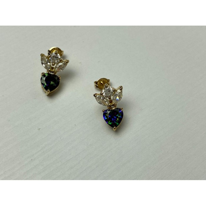 Sky Jewelry Серебряные Серьги в позолоте с Александритом и  Фианитами