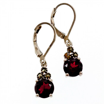 Sky Jewelry Серебряные Серьги с Альмандином и камнями Морион