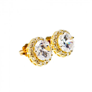 Sky Jewelry Серебряные Серьги-гвоздики  в позолоте  с Фианитами