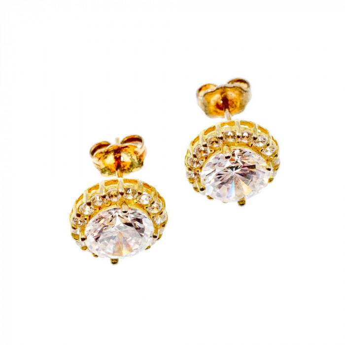 Sky Jewelry Серебряные Серьги-гвоздики  в позолоте  с Фианитами