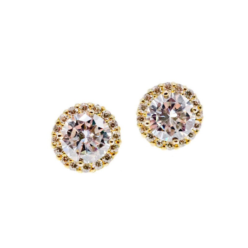 Sky Jewelry Серебряные Серьги-гвоздики  в позолоте  с Фианитами