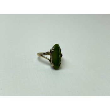 Sky Jewelry Серебряное Кольцо в позолоте  с зеленым  Агатом