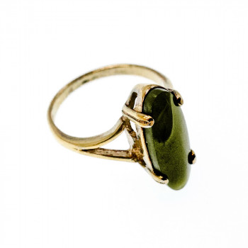Sky Jewelry Серебряное Кольцо в позолоте  с зеленым  Агатом