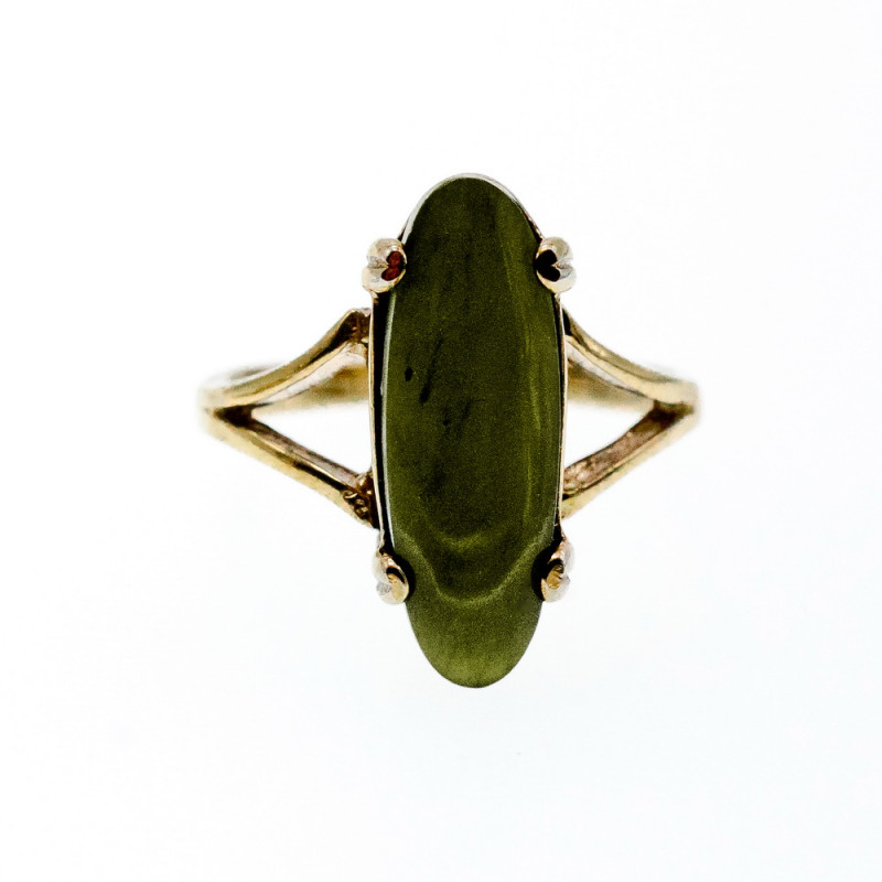 Sky Jewelry Серебряное Кольцо в позолоте  с зеленым  Агатом