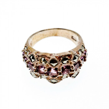 Sky Jewelry Серебряное Кольцо с камнями Иолит и Марказит