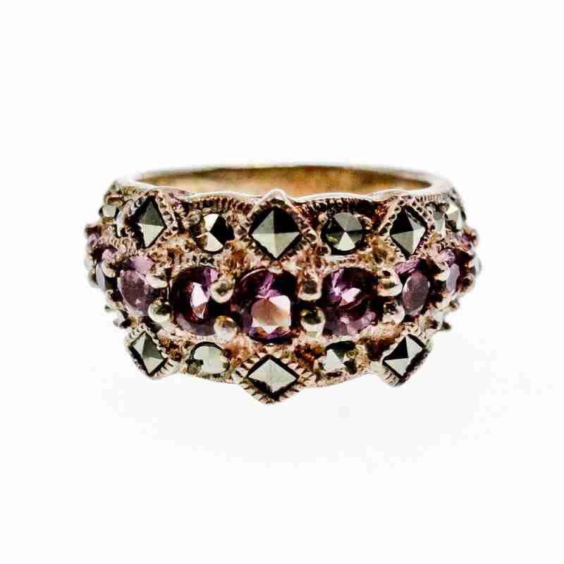 Sky Jewelry Серебряное Кольцо с камнями Иолит и Марказит