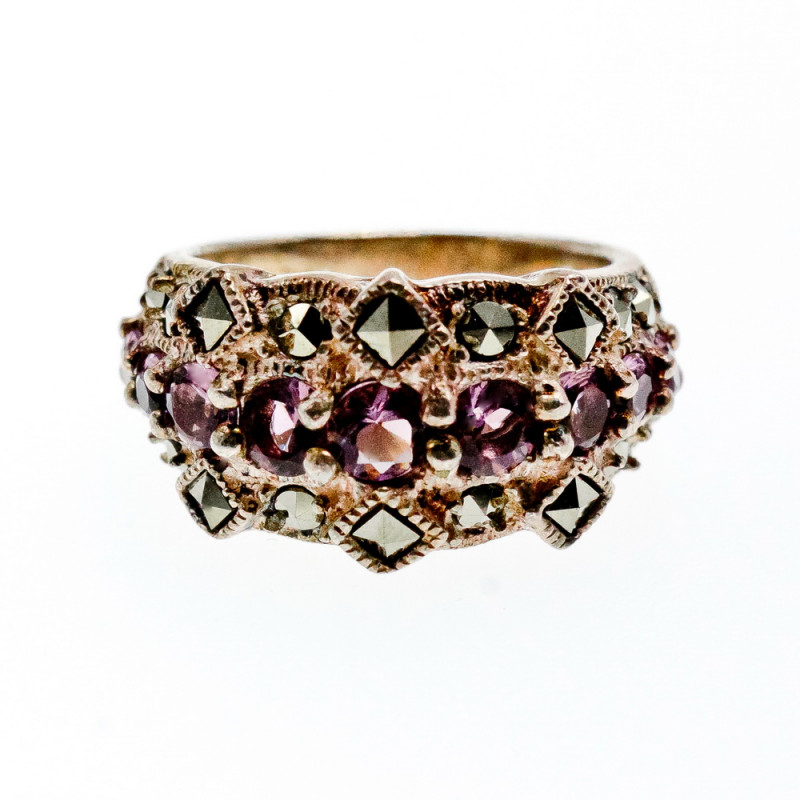 Sky Jewelry Серебряное Кольцо с камнями Иолит и Марказит