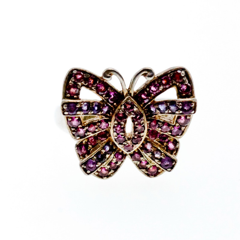 Sky Jewelry Серебряное Кольцо с камнями Иолит и розовый Топаз *Бабочка*