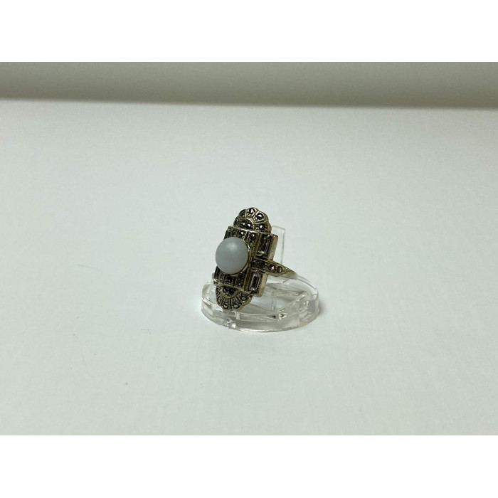 Sky Jewelry Винтажное Серебряное кольцо с Агатом камнями Морион и Гошенит (Берилл)