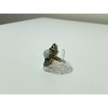 Sky Jewelry Винтажное Серебряное кольцо с Агатом камнями Морион и Гошенит (Берилл)