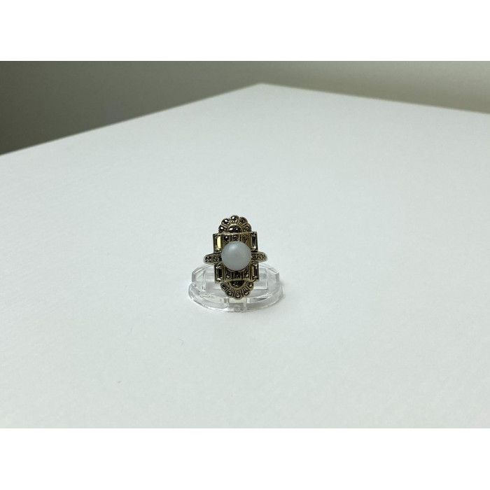 Sky Jewelry Винтажное Серебряное кольцо с Агатом камнями Морион и Гошенит (Берилл)