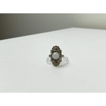 Sky Jewelry Винтажное Серебряное кольцо с Агатом камнями Морион и Гошенит (Берилл)