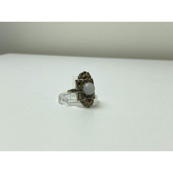 Sky Jewelry Винтажное Серебряное кольцо с Агатом камнями Морион и Гошенит (Берилл)