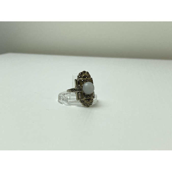 Sky Jewelry Винтажное Серебряное кольцо с Агатом камнями Морион и Гошенит (Берилл)