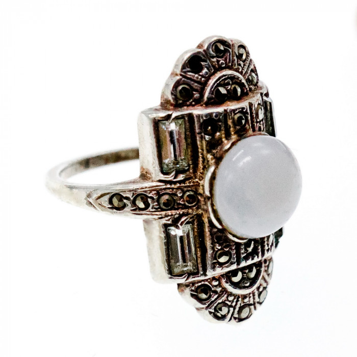 Sky Jewelry Винтажное Серебряное кольцо с Агатом камнями Морион и Гошенит (Берилл)