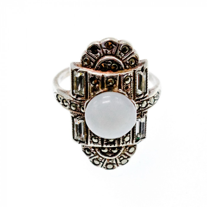 Sky Jewelry Винтажное Серебряное кольцо с Агатом камнями Морион и Гошенит (Берилл)