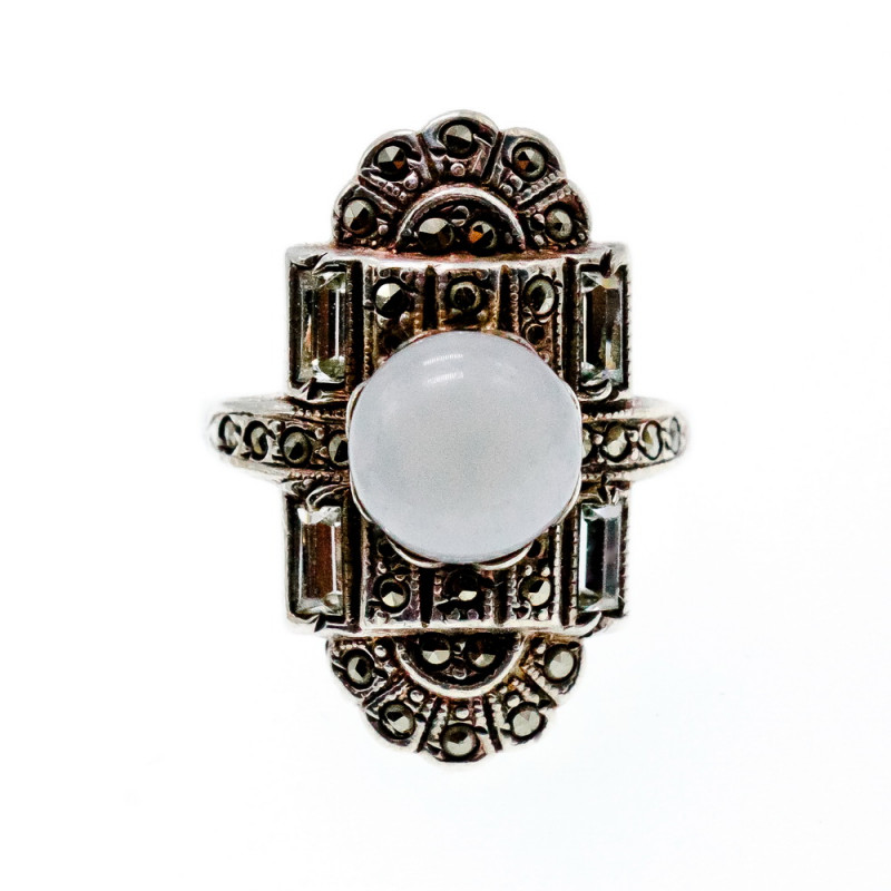 Sky Jewelry Винтажное Серебряное кольцо с Агатом камнями Морион и Гошенит (Берилл)