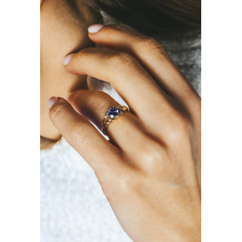 Sky Jewelry Золотое кольцо 10К (417 проба) с Аметистом и Бриллиантами  * Сердце Аметиста *