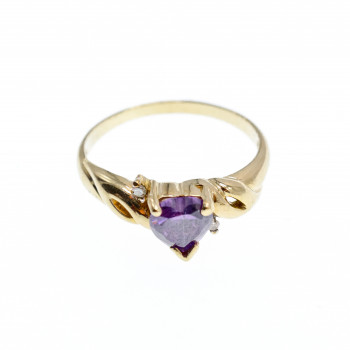 Sky Jewelry Золотое кольцо 10К (417 проба) с Аметистом и Бриллиантами  * Сердце Аметиста *