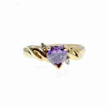 Sky Jewelry Золотое кольцо 10К (417 проба) с Аметистом и Бриллиантами  * Сердце Аметиста *