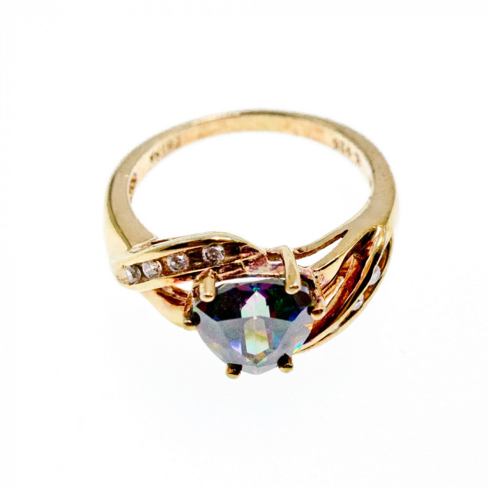 Sky Jewelry Серебряное Кольцо в позолоте с Александритом и Фианитами