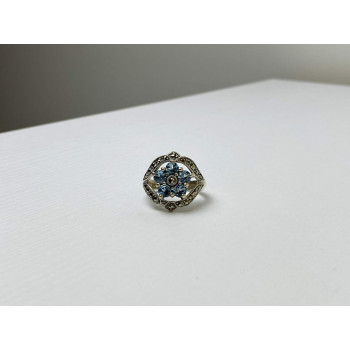 Sky Jewelry Серебряное кольцо 925 проба с голубым Топазом и камнями Морион