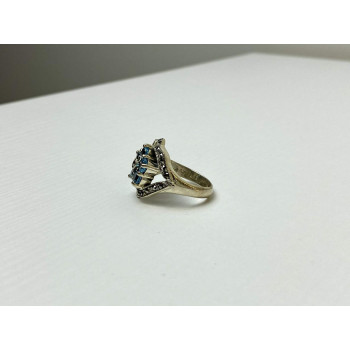 Sky Jewelry Серебряное кольцо 925 проба с голубым Топазом и камнями Морион