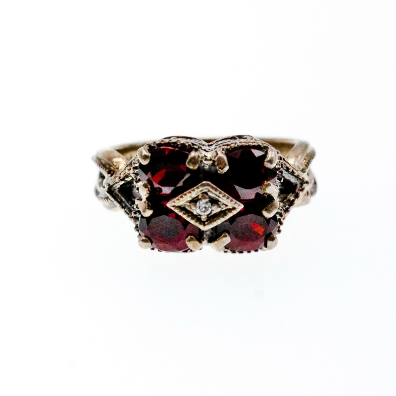 Sky Jewelry Серебряное кольцо 925 проба с Альмандином и Фианитом