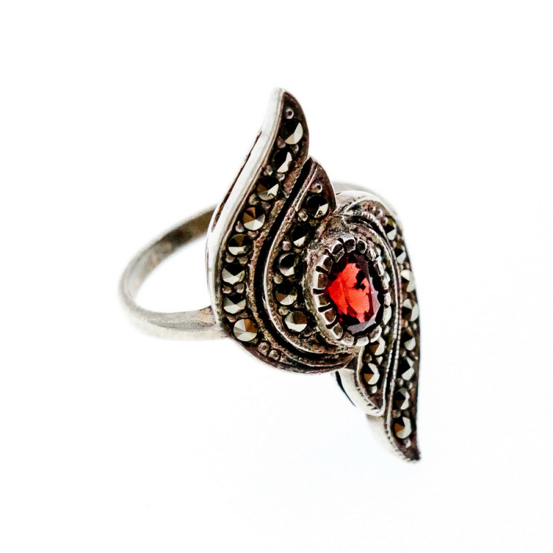 Sky Jewelry Винтажное Серебряное Кольцо с Гранатом