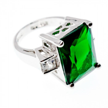 Sky Jewelry Серебряное кольцо с Изумрудом и Фианитами 925 проба