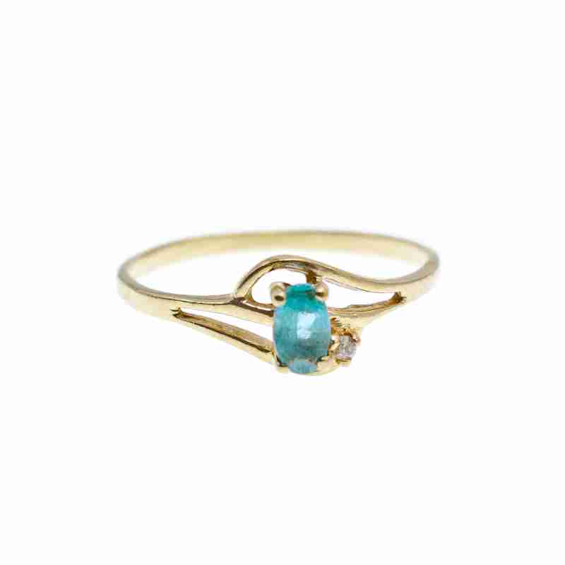 Sky Jewelry Золотое Кольцо 10К (417 проба ) с голубым Топазом и Бриллиантом